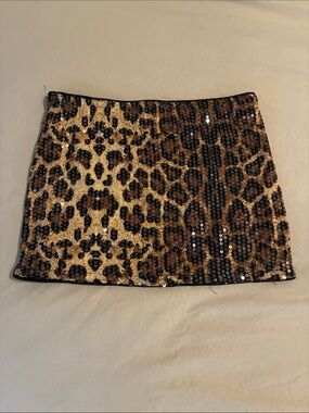 Zara Gold and Black Sequin Leopard Mini Skirt